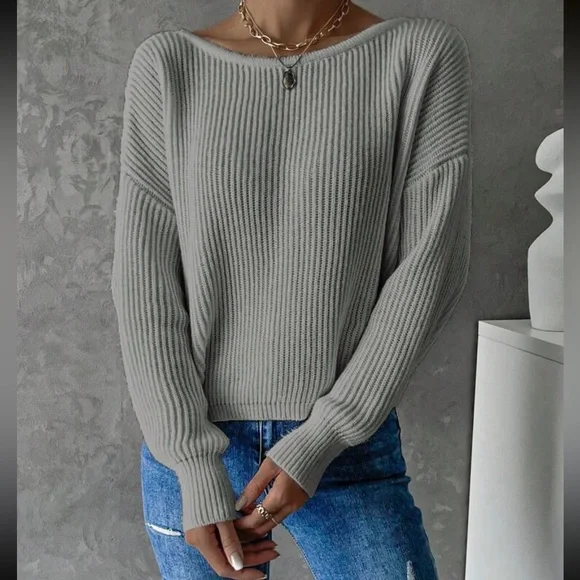Cozy twist back ribbed knit sweater top